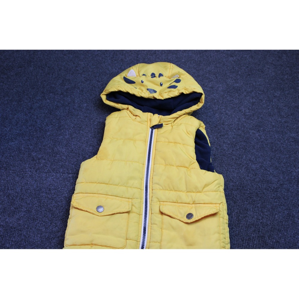 Little Me Toddler Yellow Tiger Hooded Puffer Vest Fleece Lined Size 3T